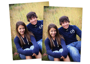An image on McKenna's website showing a boy and girl sitting in a field. Clicking this image will navigate to the retouching page.