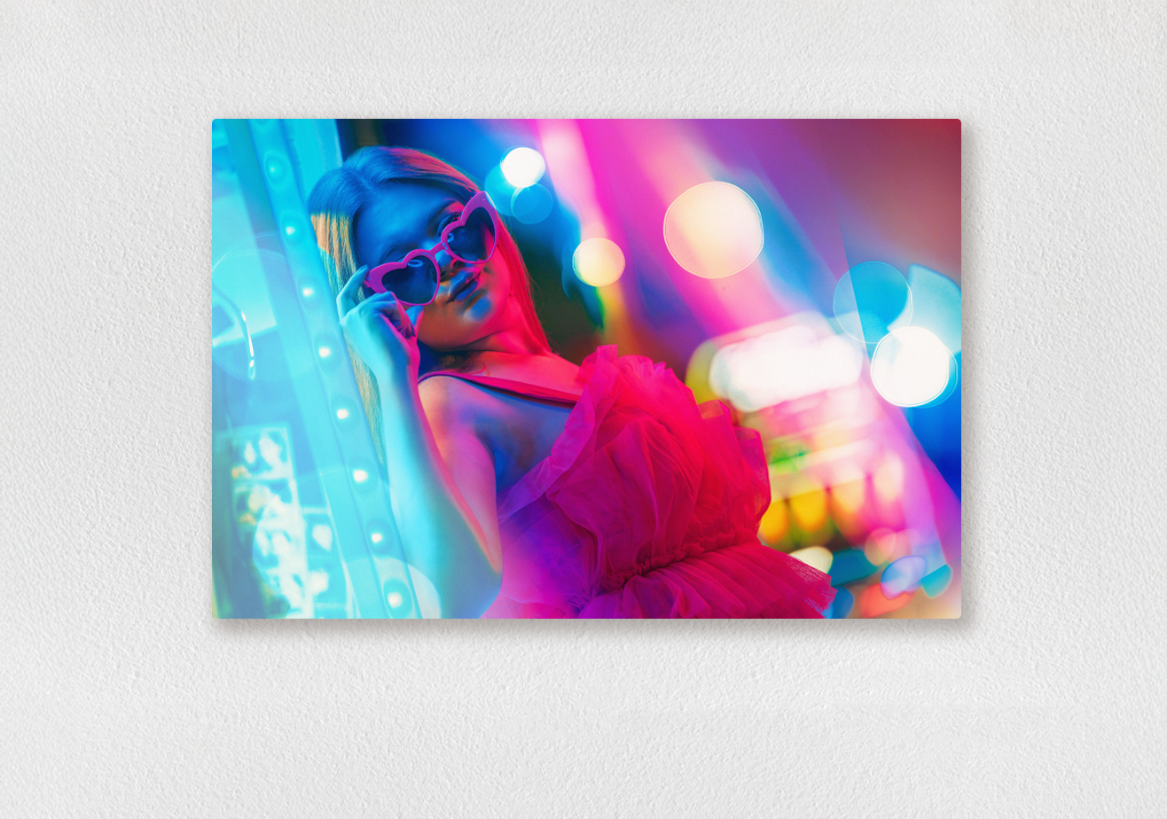 Vibrant senior portrait on a printed on metal from McKenna.